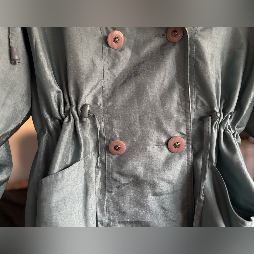 Vintage 80s Sage Green Hooded Annex Brand Drawstring Waist Size Mediumtrenchcoat - Picture 4 of 7